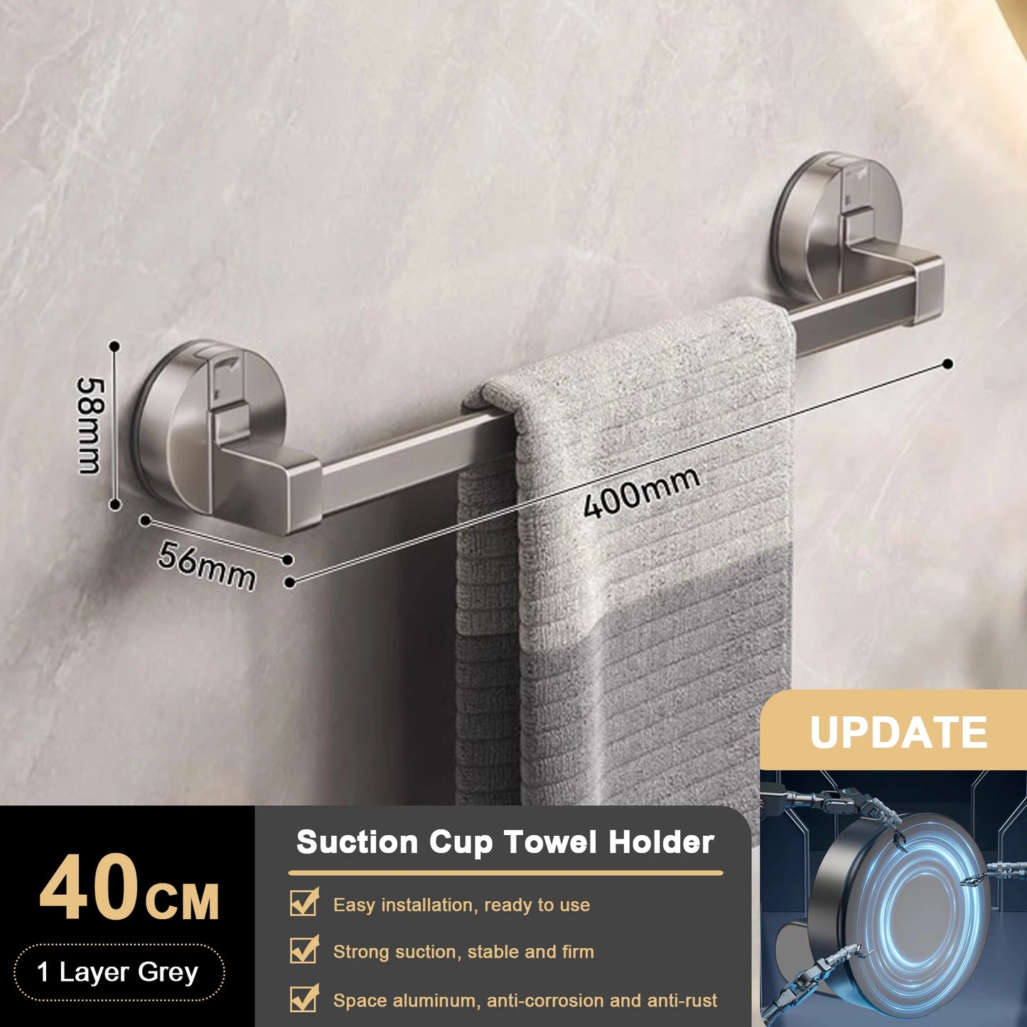 RUITHOE Suction Cup Towel Rack Wall Mount Double Bar