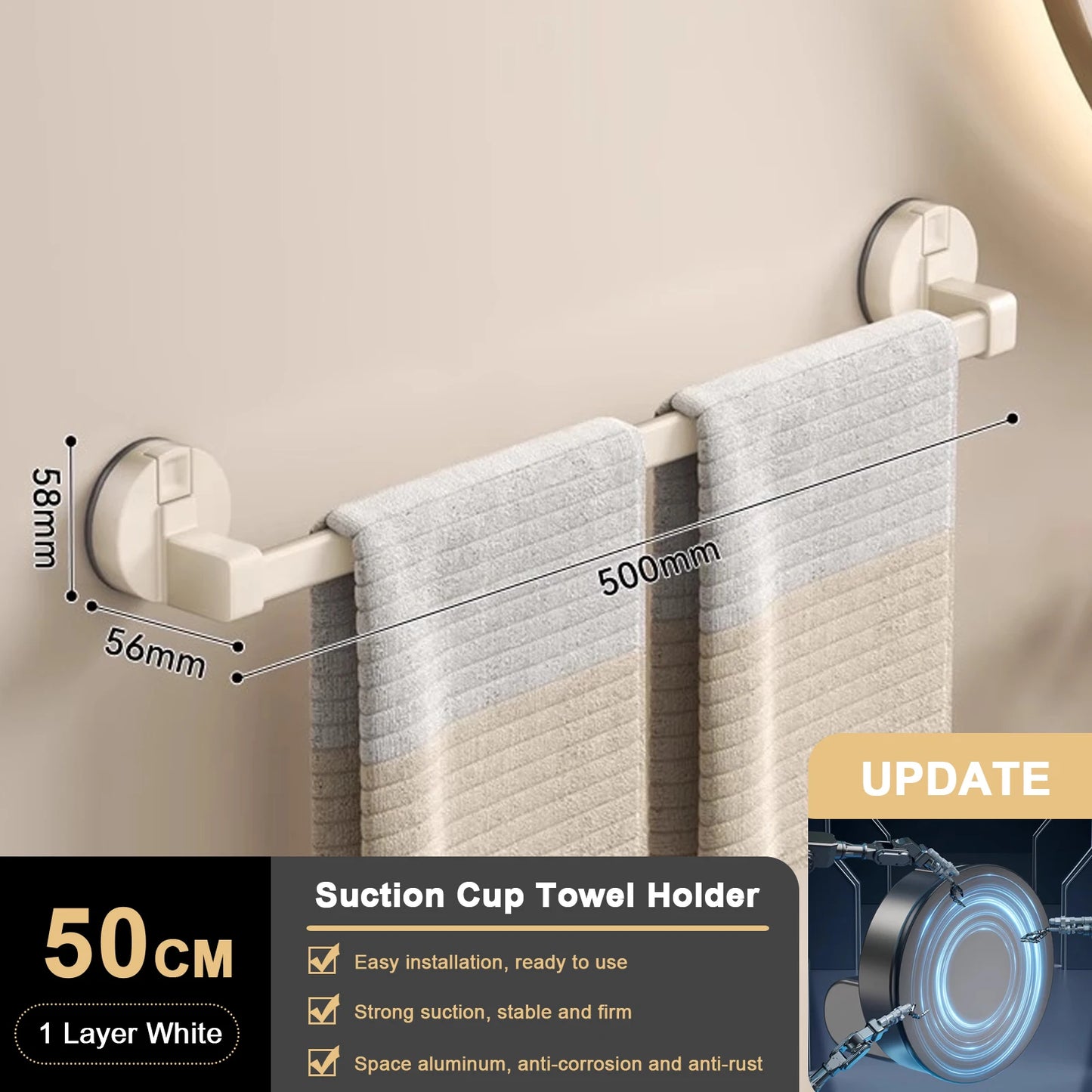 RUITHOE Suction Cup Towel Rack Wall Mount Double Bar