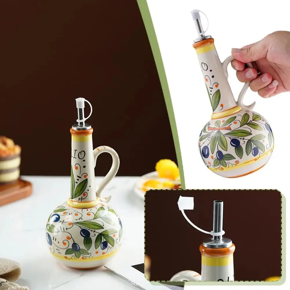 Flangeaks Hand Painted Ceramic Olive Oil Bottle Pot