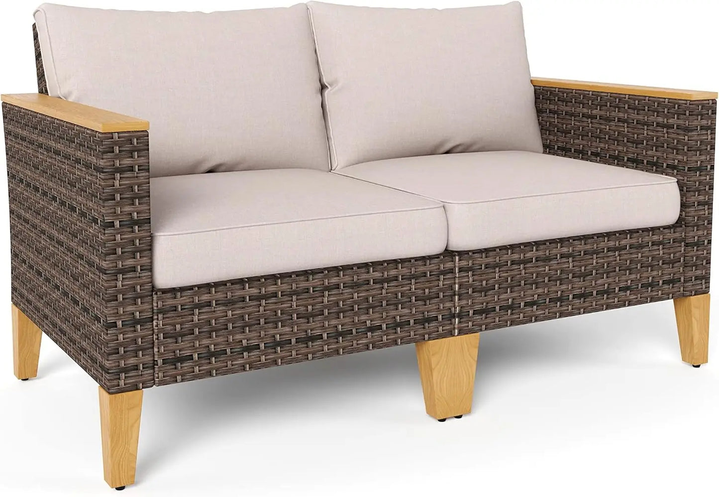 12 Piece Curved Outdoor Sectional Sofa Set Rattan Patio Conversation Set with 4 x Curved Sofa,2X Armless Sofa, 2 x Ottoman,Beige