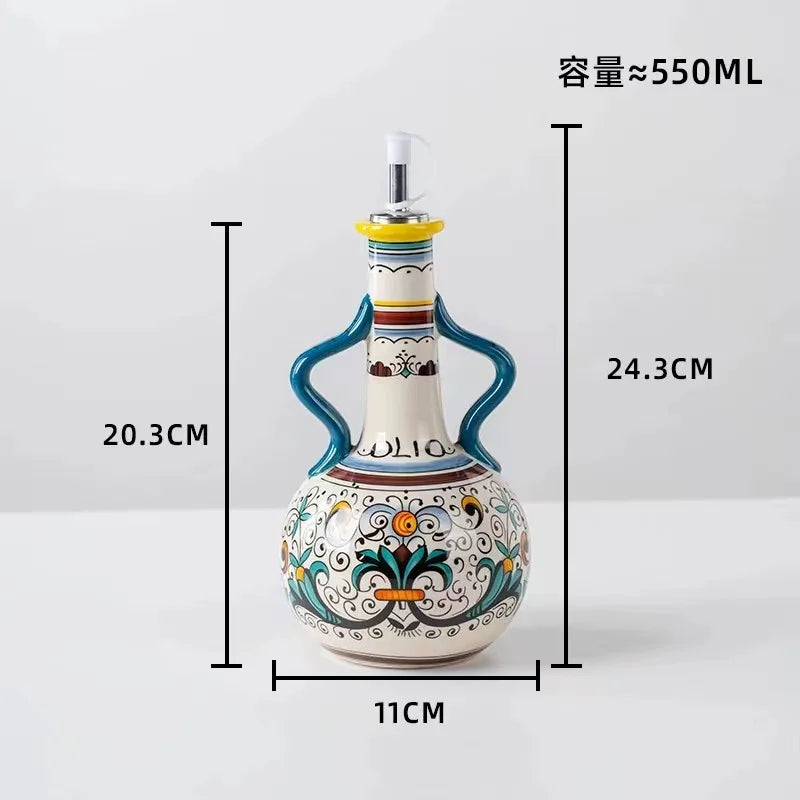 Flangeaks Hand Painted Ceramic Olive Oil Bottle Pot