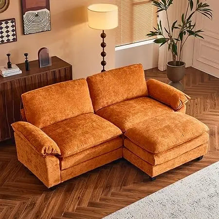Modular Deep Seat Sectional Sofa Couch with Ottoman Chenille Upholstered Furniture for Living Room Orange