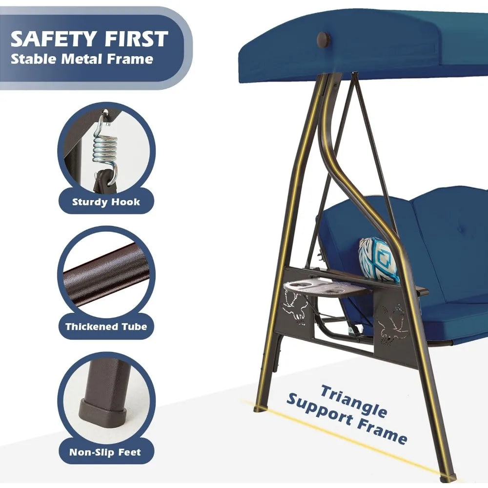 DAFIFY 3 Seat Outdoor Swing With Canopy Stand And Pillow