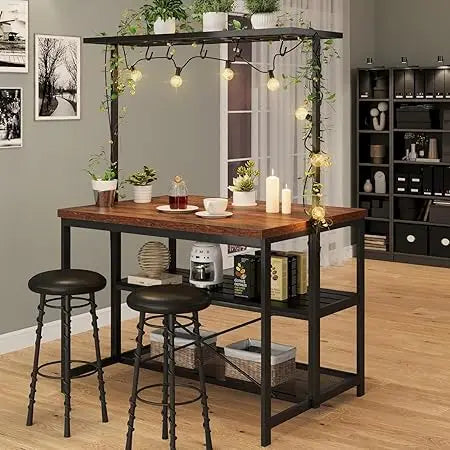 Kitchen Island with Storage, 42''Island Table for Kitchen with Seating Bakers Rack Microwave Oven Stand Shelf with 3 Tier Stora