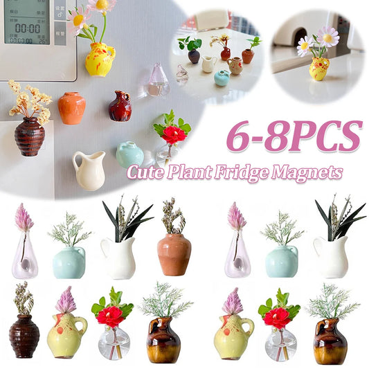 Shunmaii Mini Ceramic Vase Fridge Magnets Plant Decor
