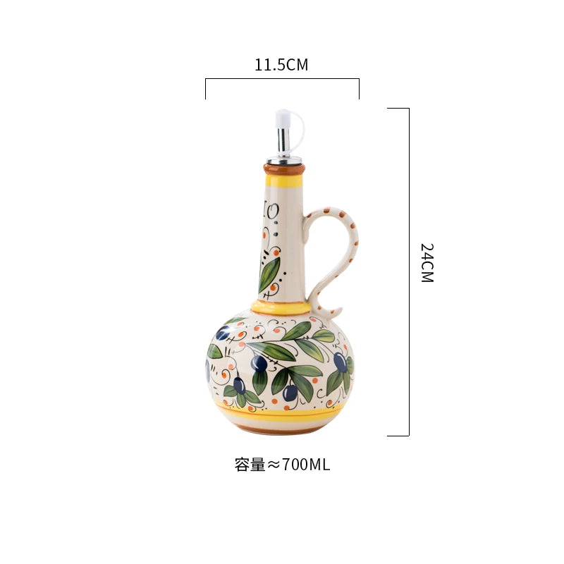 Flangeaks Hand Painted Ceramic Olive Oil Bottle Pot