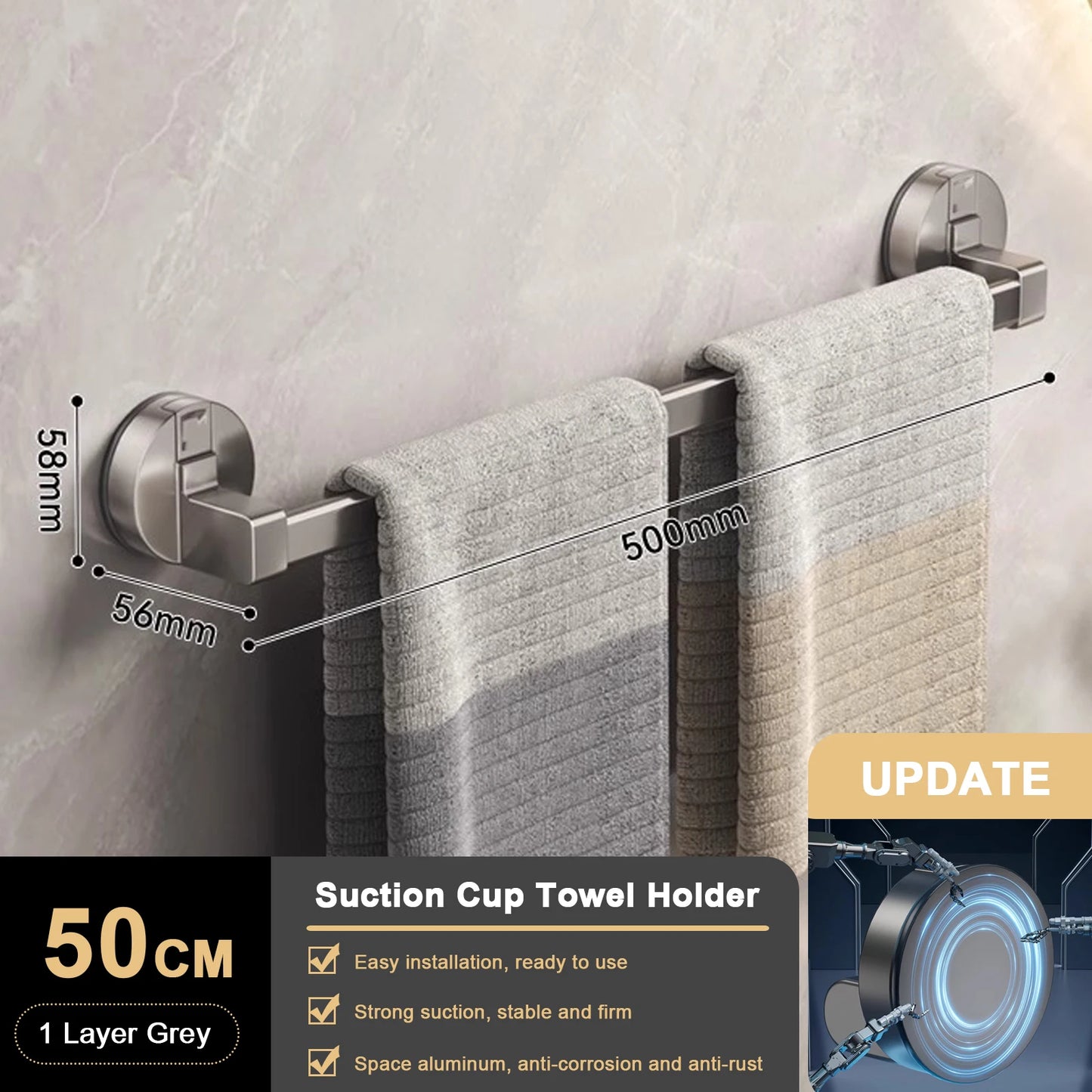 RUITHOE Suction Cup Towel Rack Wall Mount Double Bar
