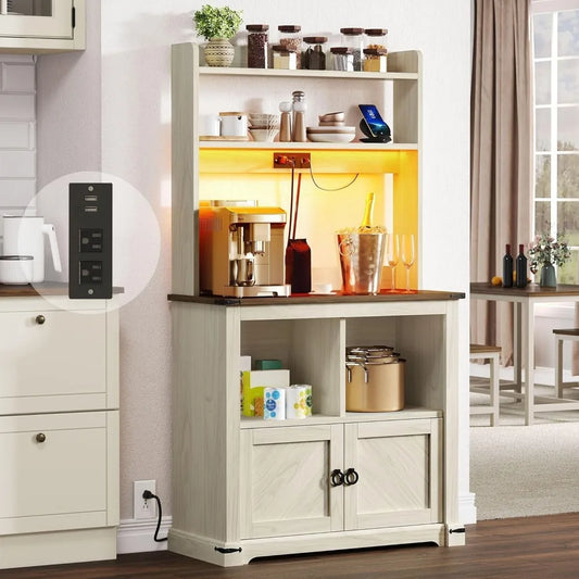 DWVO Kitchen Coffee Bar Cabinet With Storage And Led Lights