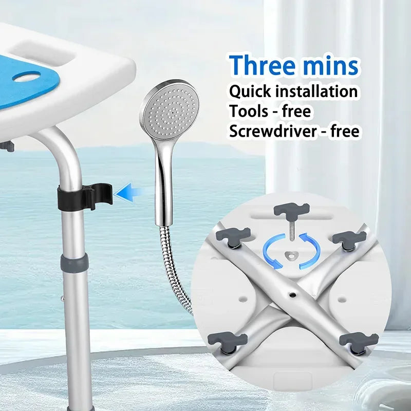 Adjustable Bath Stool Chair for Shower Anti Slip Aluminum Legs