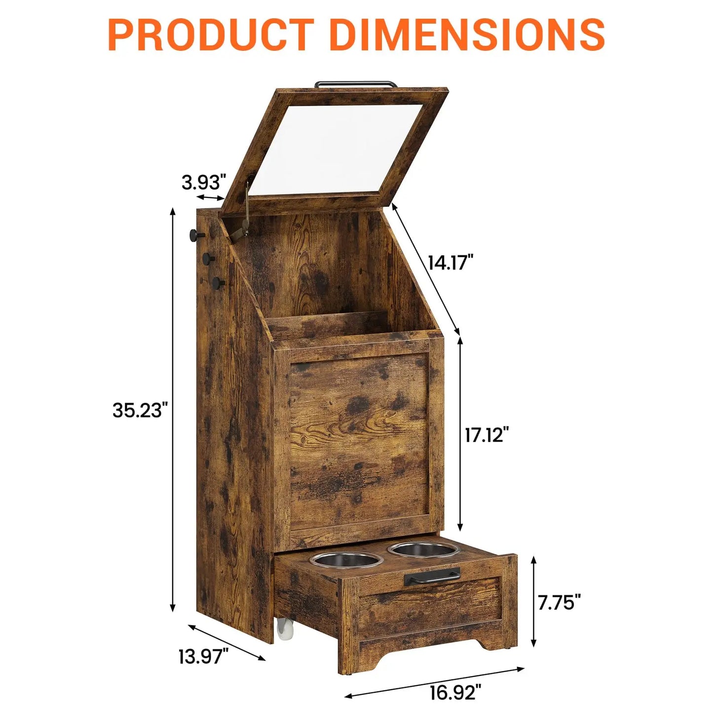 HiMISS Dog Food Storage Cabinet Flip Top Side Leash Hooks