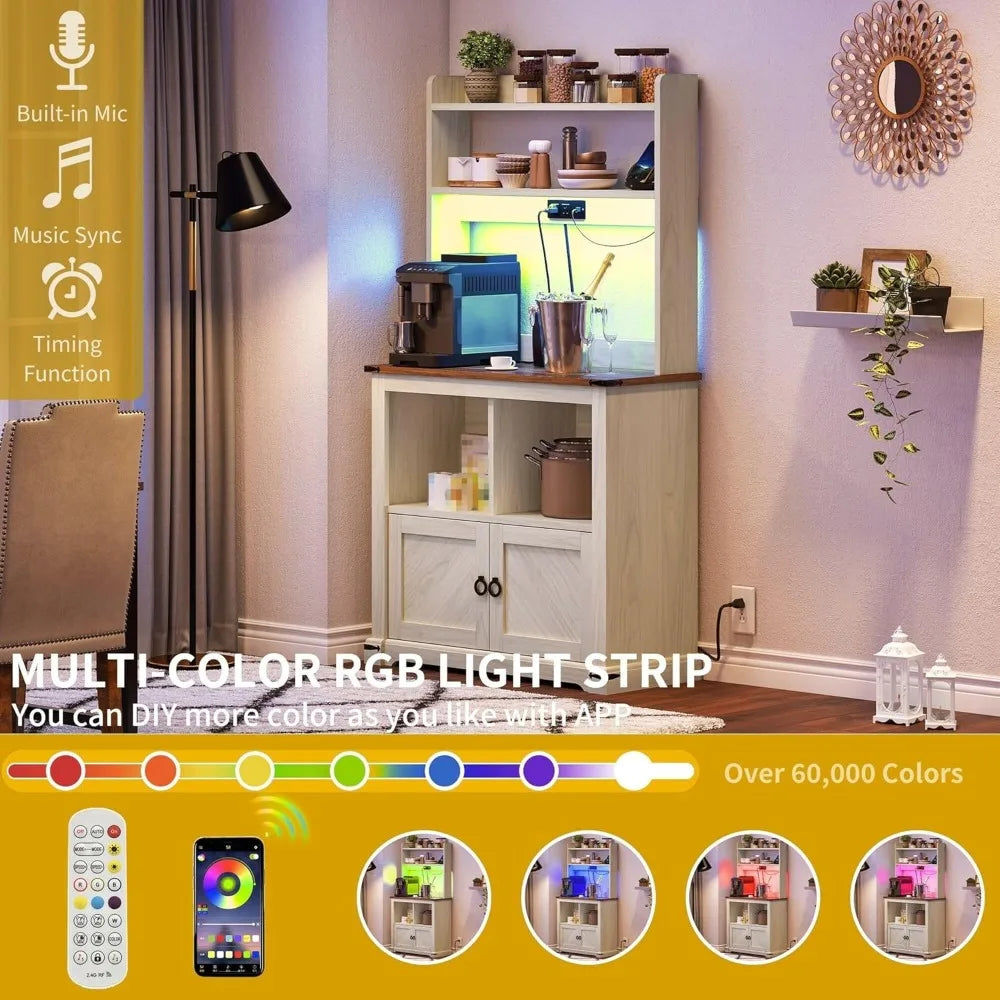 DWVO Kitchen Coffee Bar Cabinet With Storage And Led Lights