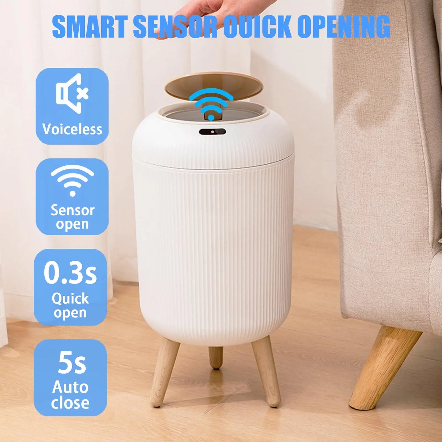 NONECN Automatic Motion Sensor Trash Can With Lid Plastic