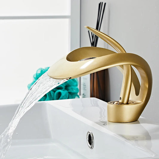 Bakala Brass Waterfall Basin Faucet Deck Mounted Hot And Cold