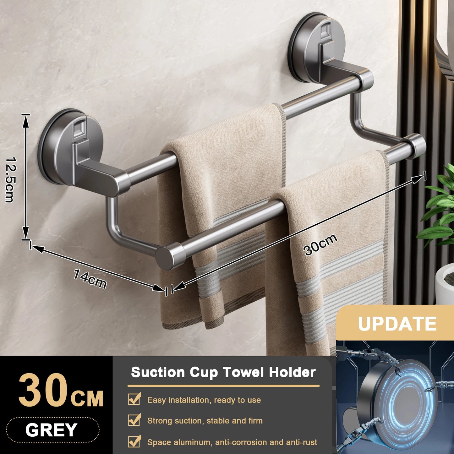 RUITHOE Suction Cup Towel Rack Wall Mount Double Bar