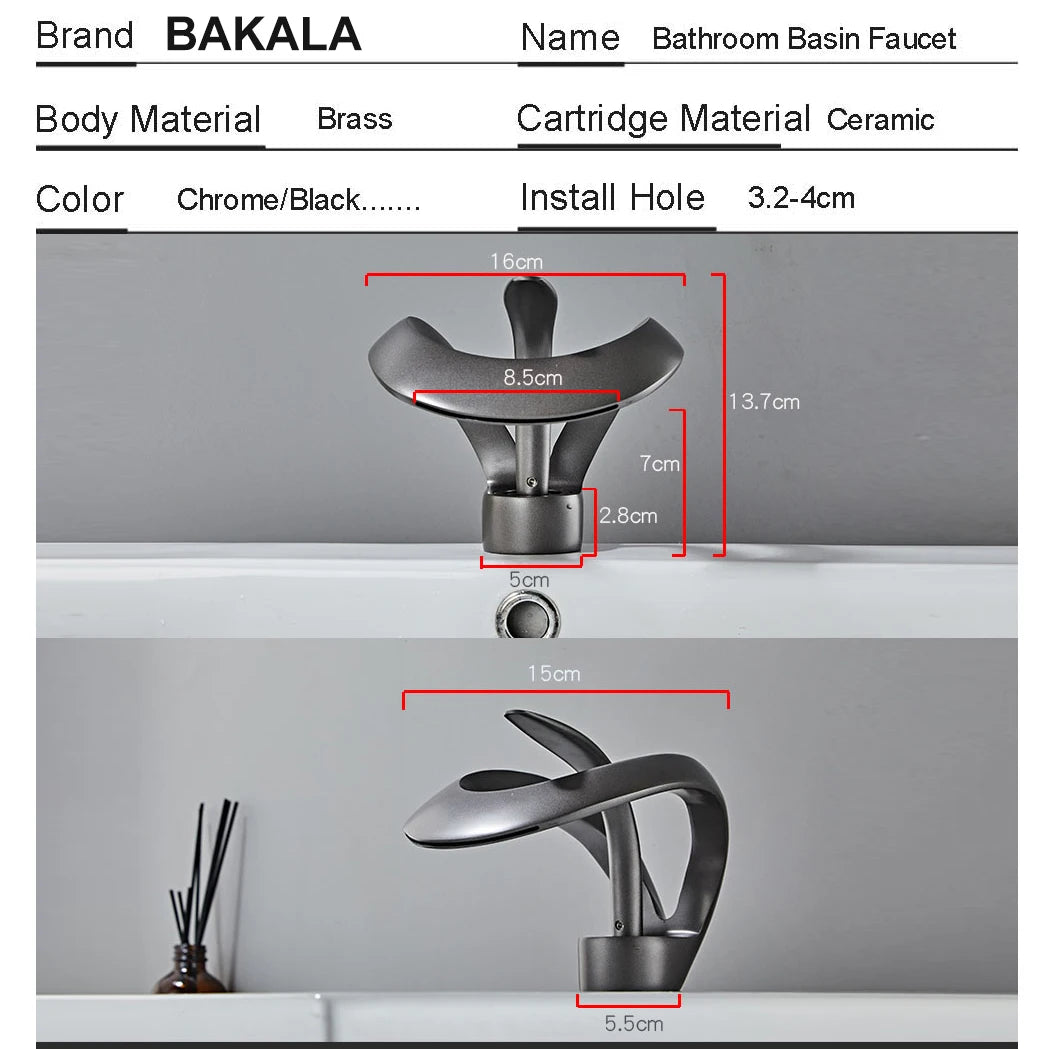 Bakala Brass Waterfall Basin Faucet Deck Mounted Hot And Cold