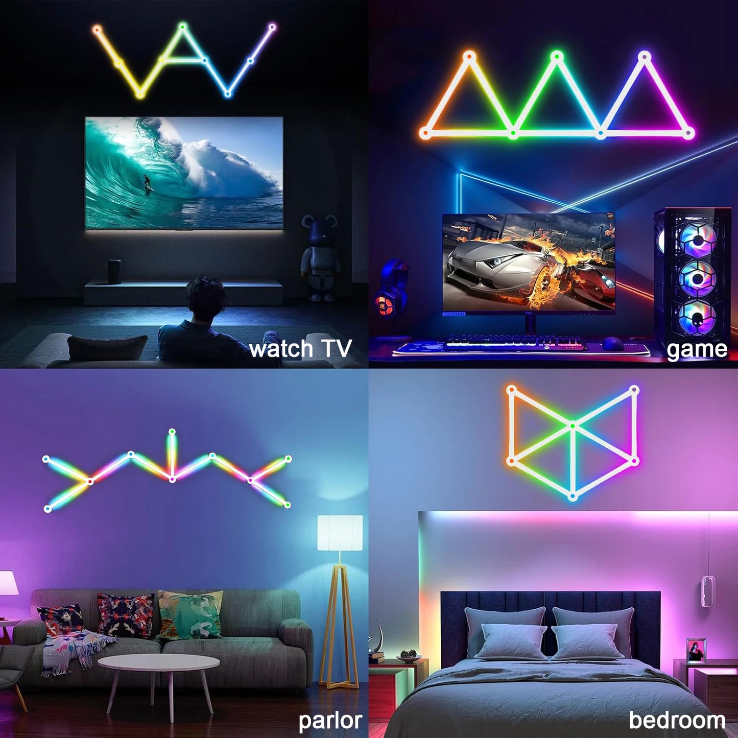 Wiscolor LED RGB Smart Wall Light DIY Atmosphere Night Light Game Room TV Backlight Decorative Wall Light Bar Music Rhythm APP