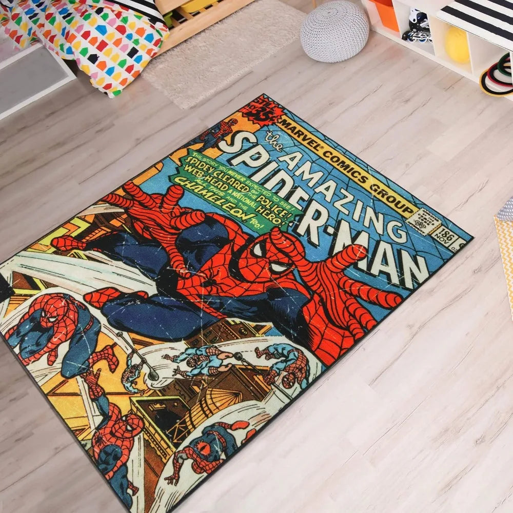 Marvel Spiderman Indoor Area Rug - 4x6 Large, Non-Slip, Ideal for Children in Bedroom, Game Room, Classroom, Nursery or Play Ar