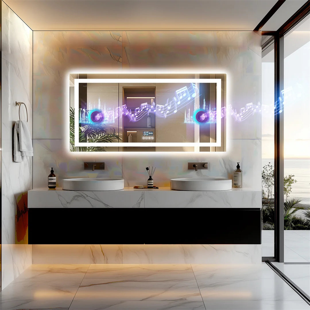 LUVODI Illuminated Bluetooth Bathroom Mirror With Defog And Speaker