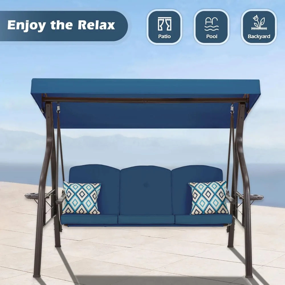 DAFIFY 3 Seat Outdoor Swing With Canopy Stand And Pillow