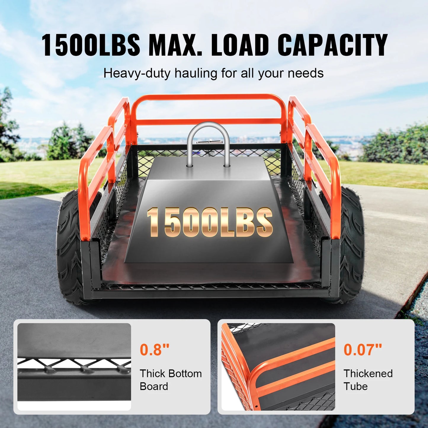 VEVOR Heavy Duty Steel ATV Dump Trailer Cart Removable Sides