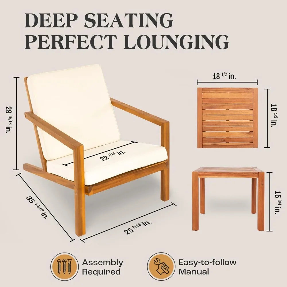 NEW - Natural 3-Piece Patio Bistro Sets with Foldable 400lbs Weight Chairs, a 220lbs Shelf Table, Made from-Innovative design