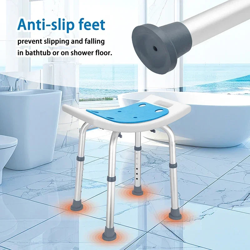 Adjustable Bath Stool Chair for Shower Anti Slip Aluminum Legs