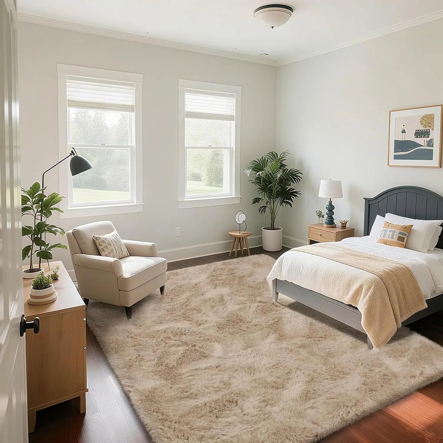 Fluffy Shaggy Area Rug Anti-Skid Soft Carpet for Living Room