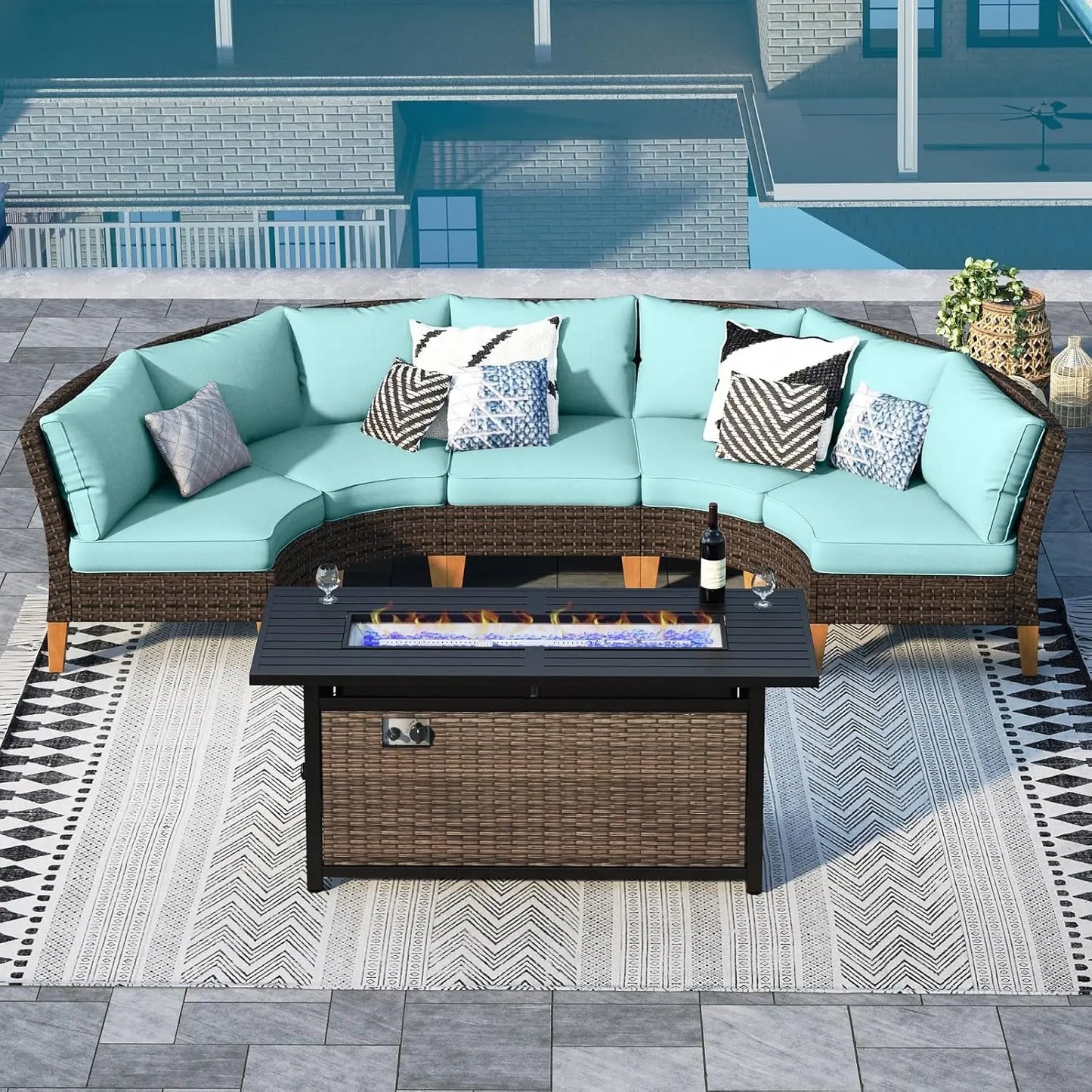 12 Piece Curved Outdoor Sectional Sofa Set Rattan Patio Conversation Set with 4 x Curved Sofa,2X Armless Sofa, 2 x Ottoman,Beige