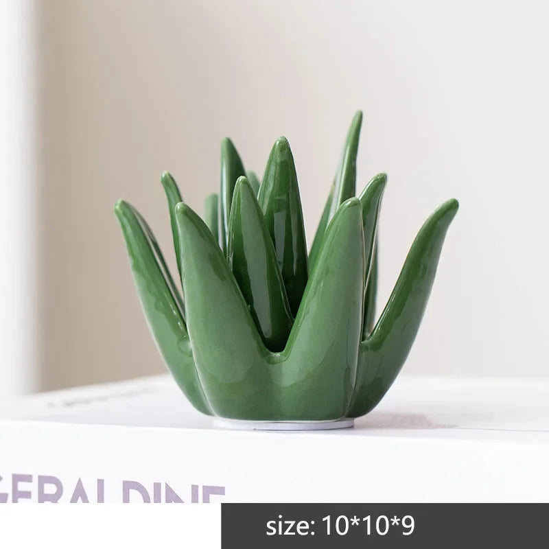 Nordic Ceramic Cactus Aloe Jewelry Earring Storage Desk Ornament
