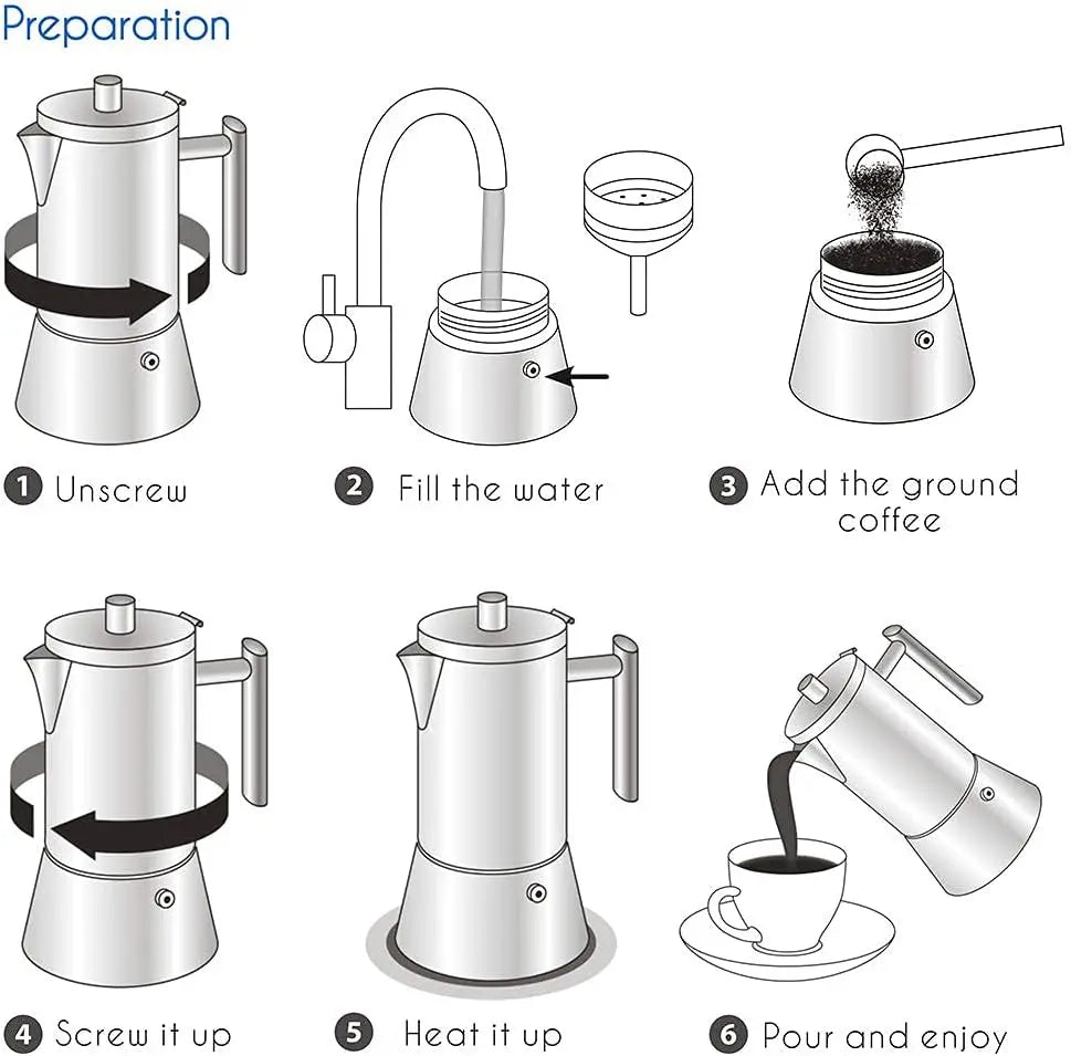 Easyworkz Diego Stovetop Espresso Maker Stainless Steel Italian Coffee Machine Maker Induction Moka Pot