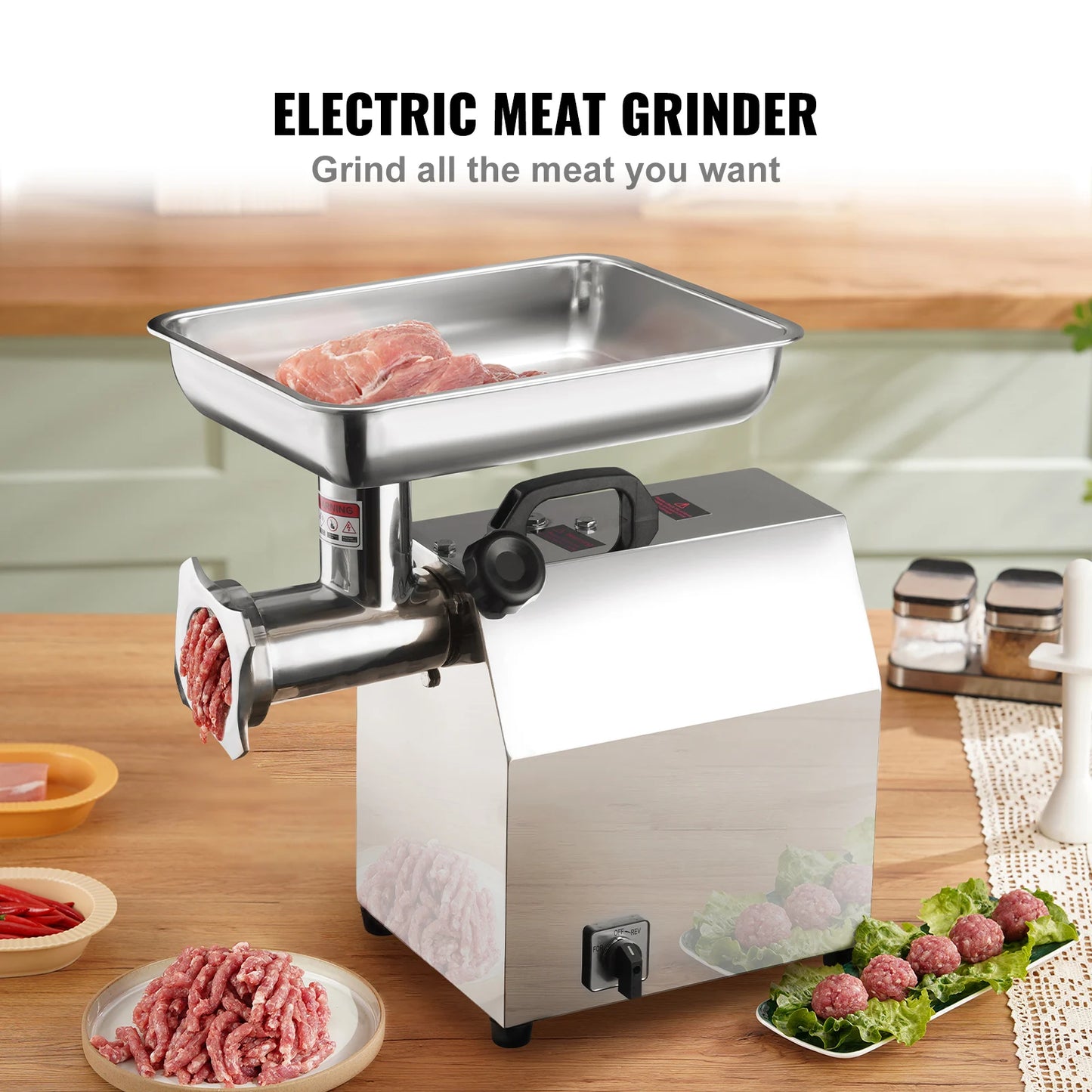 SucceBuy Electric Meat Grinder Food Processors Sausage Maker Filler Mincer Stuffer Stainless Steel with 2 Blades for Kitchen