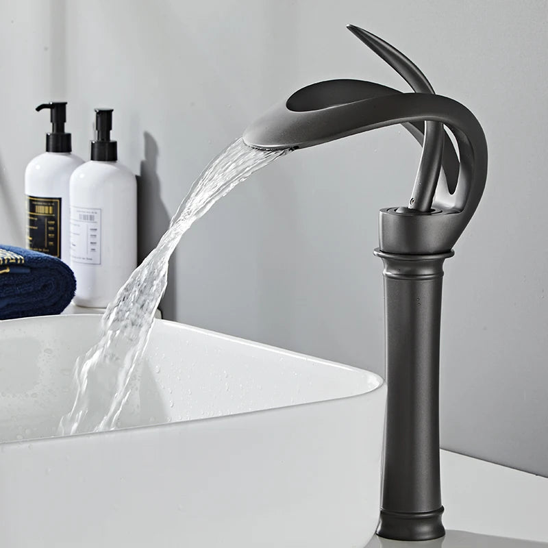 Bakala Brass Waterfall Basin Faucet Deck Mounted Hot And Cold