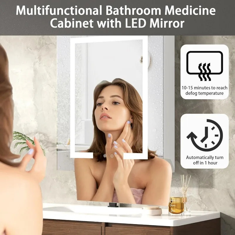 Medicine Cabinet with LED Mirror for Bathroom, 24''x30'' Aluminum, Wall Mounted Led Medicine Cabinet (24'' x 30 '' Single Door)