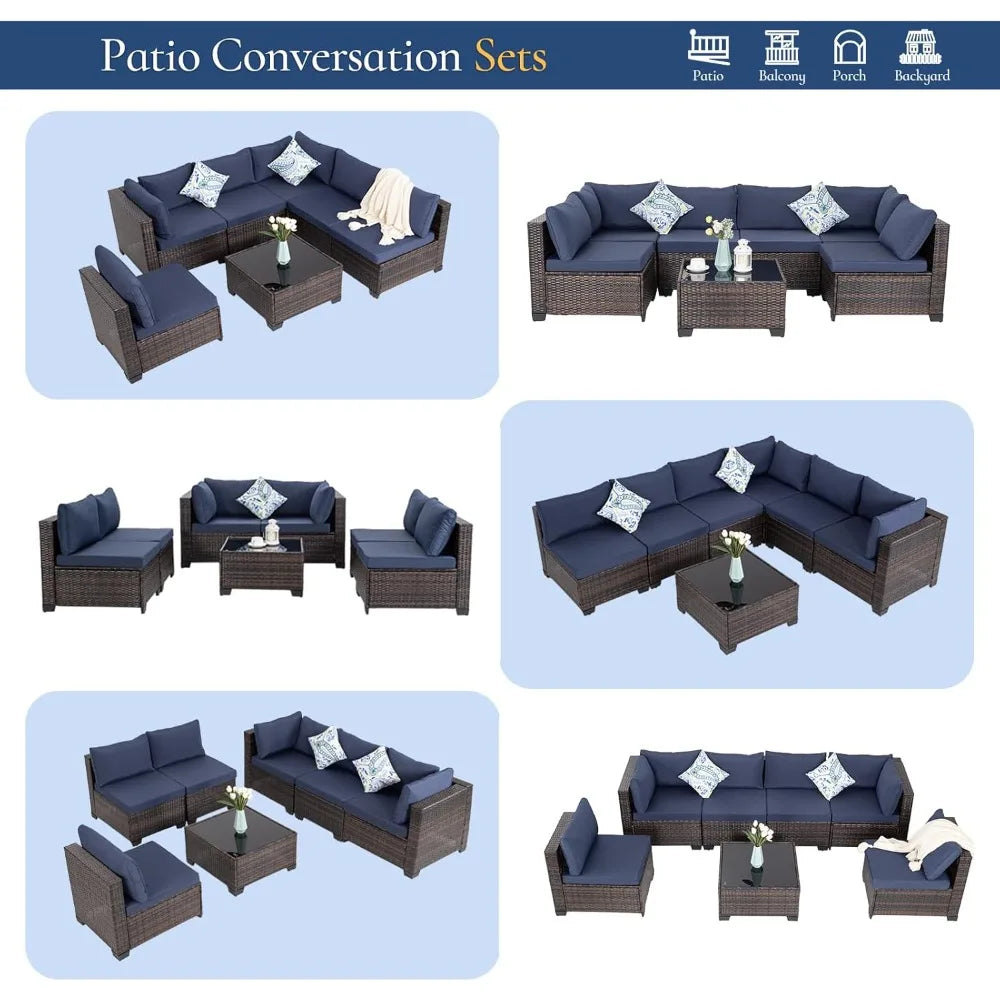 "7-Piece Outdoor Patio Furniture Set, Wicker Sectional Sofa with Rattan Modular Design – Comfortable Cushioned Conversation Set