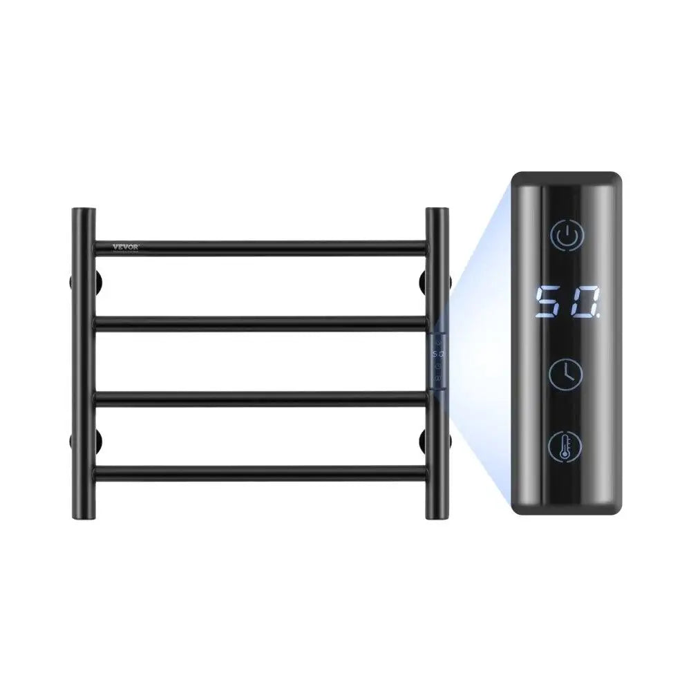 Heated Towel Rack Electric Bathroom Wall Mounted Drying Plug-in 4 Bars Matte Black