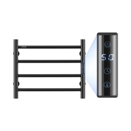 Heated Towel Rack Electric Bathroom Wall Mounted Drying Plug-in 4 Bars Matte Black