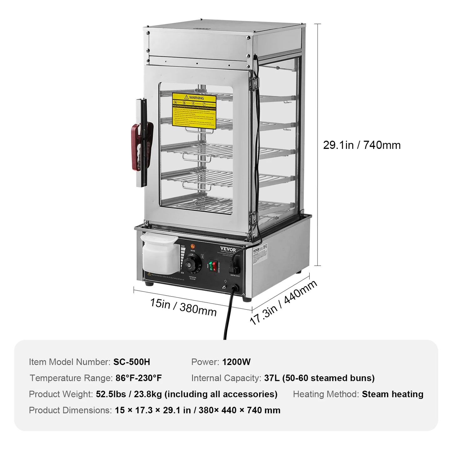SucceBuy Commercial Food Warmer Display Food Steamer Bun Warmer Machine Temperature Control Stainless Steel Steamed Buns Warmer