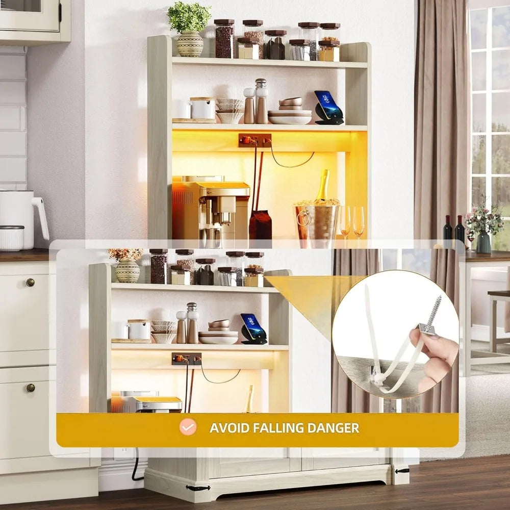 DWVO Kitchen Coffee Bar Cabinet With Storage And Led Lights