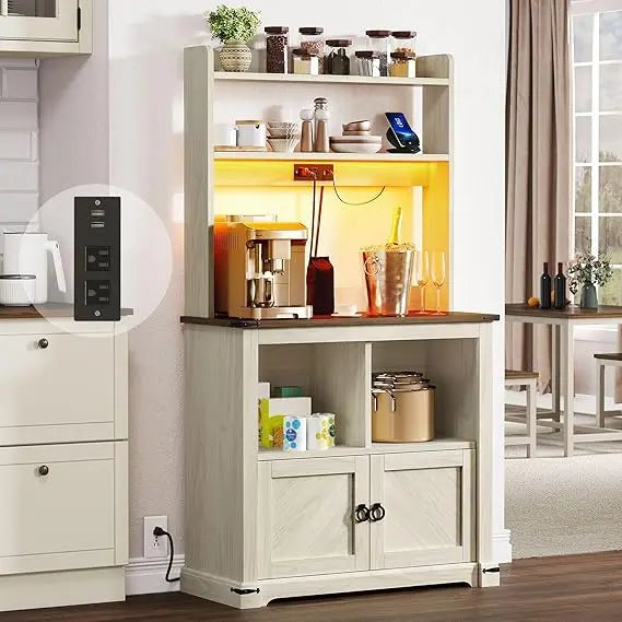 DWVO Kitchen Coffee Bar Cabinet With Storage And Led Lights