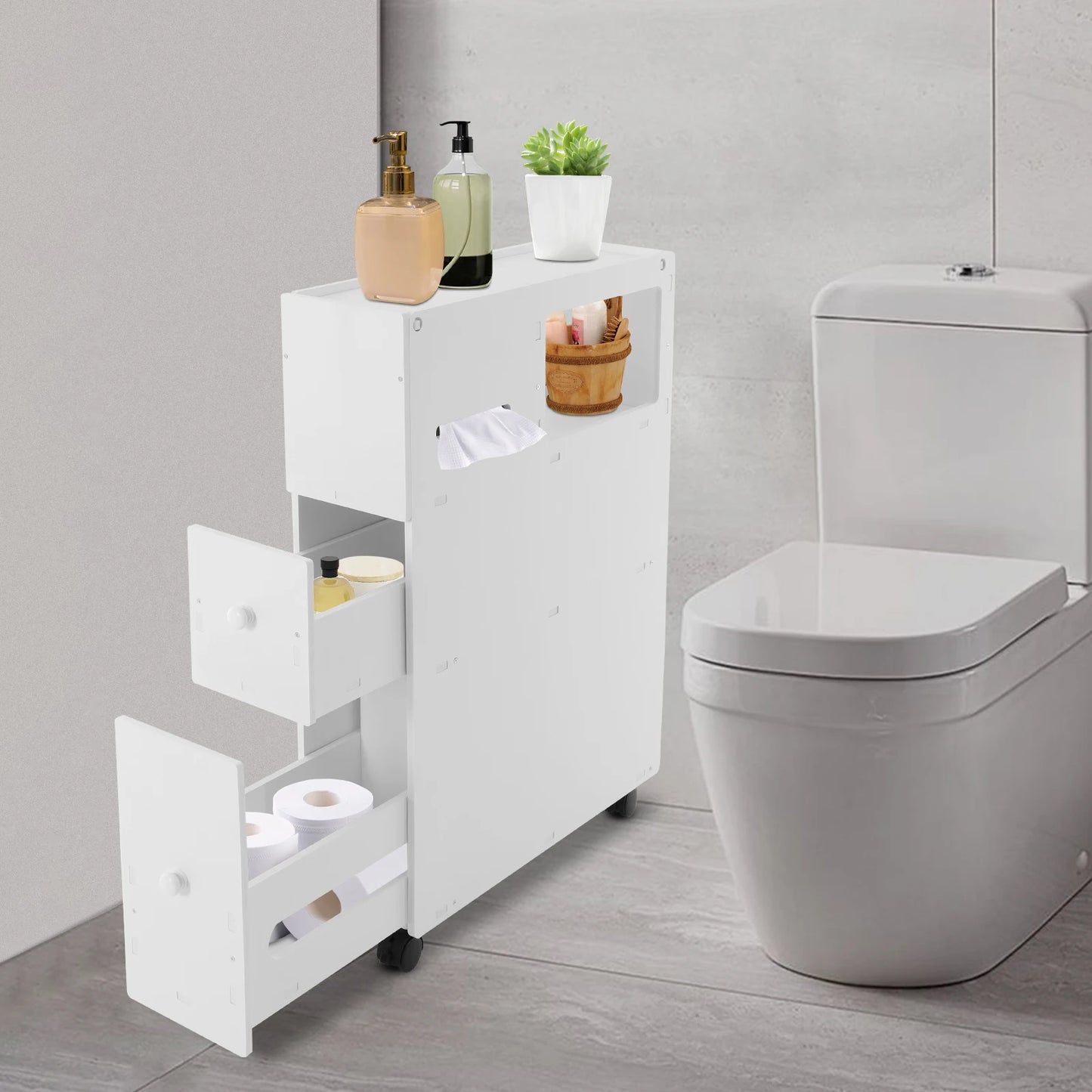 Bathroom Storage Cabinet, Narrow Floor Storage Cabinet, Storage Cabinet with Drawers 50kg Load-bearing Capacity
