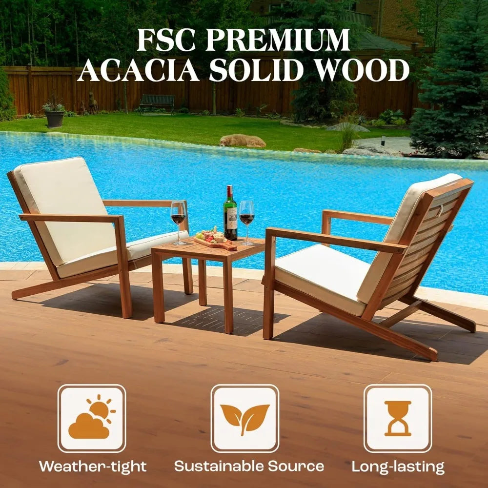 NEW - Natural 3-Piece Patio Bistro Sets with Foldable 400lbs Weight Chairs, a 220lbs Shelf Table, Made from-Innovative design