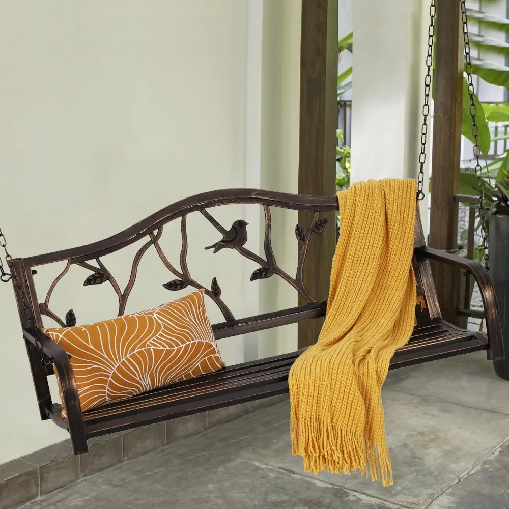 Sophia & William Outdoor Porch Swing Chair Hanging Metal Bench Swing with Bird Backrest, 450lbs Weight Capacity