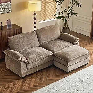 Modular Deep Seat Sectional Sofa Couch with Ottoman Chenille Upholstered Furniture for Living Room Orange