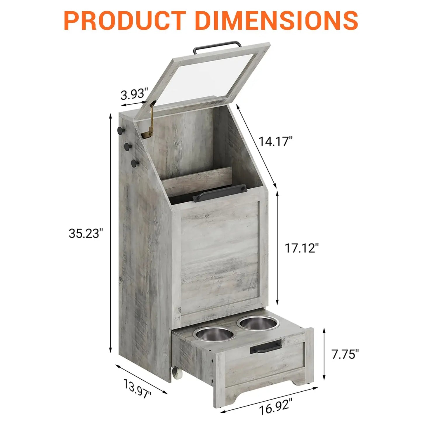 HiMISS Dog Food Storage Cabinet Flip Top Side Leash Hooks