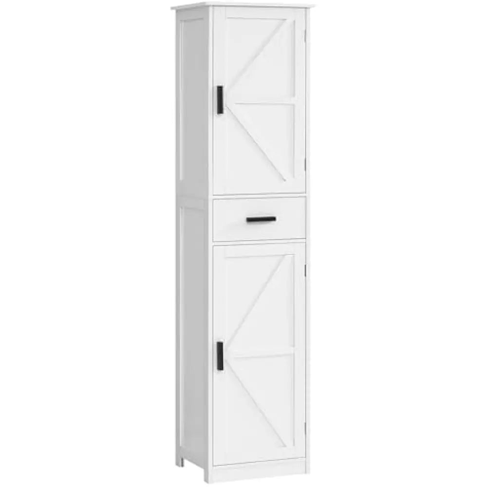 Tall Bathroom Cabinet With 6 Shelves And Drawers In Modern Engineered Wood