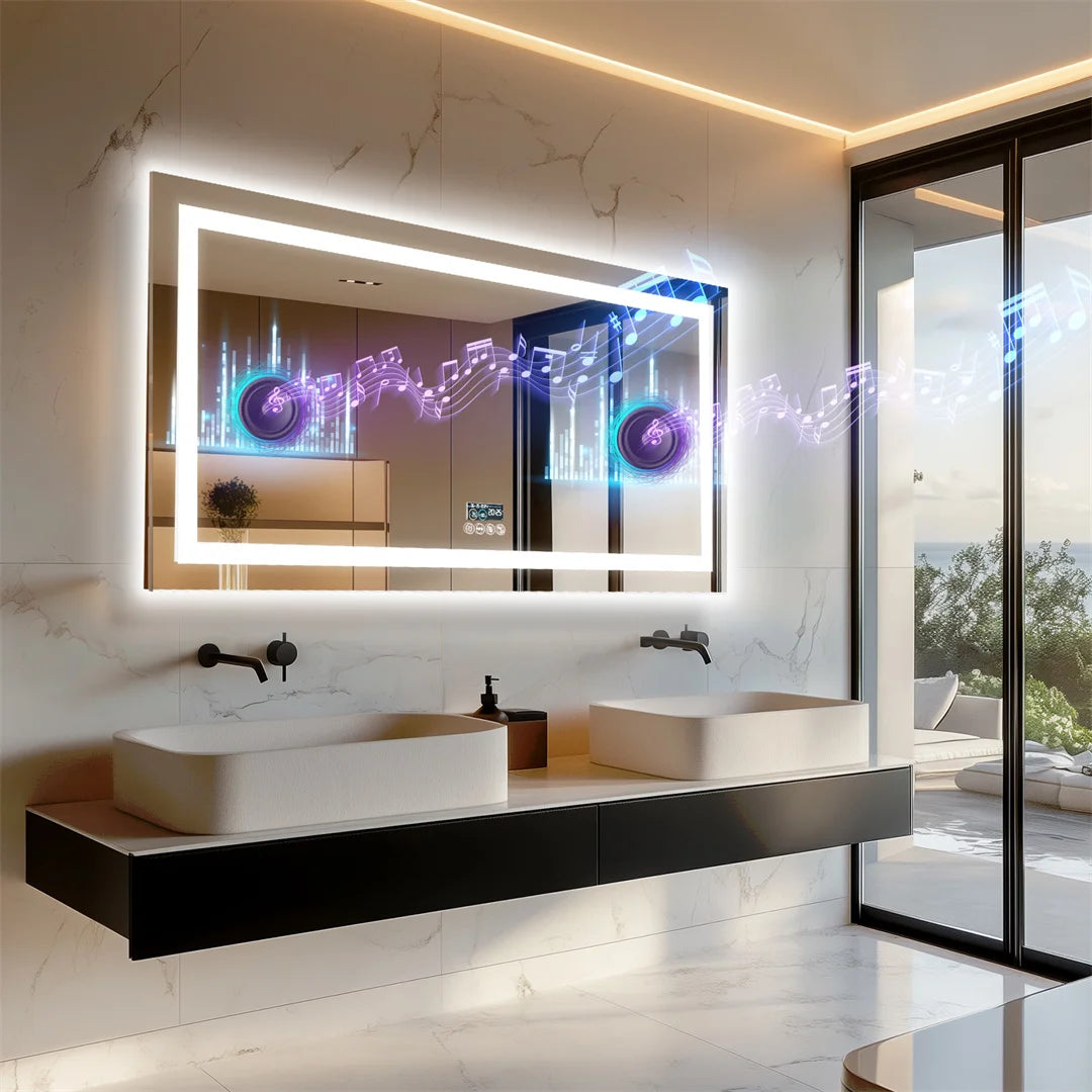 LUVODI Illuminated Bluetooth Bathroom Mirror With Defog And Speaker