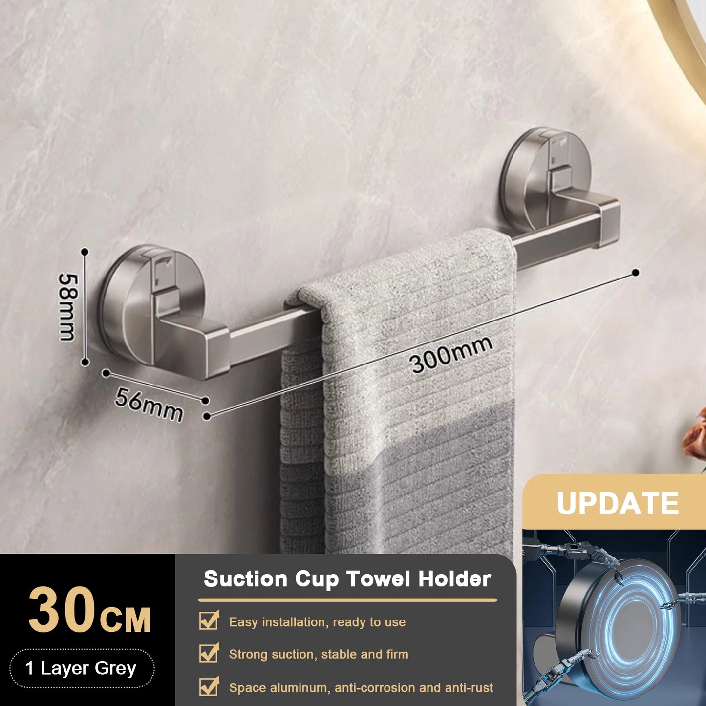 RUITHOE Suction Cup Towel Rack Wall Mount Double Bar