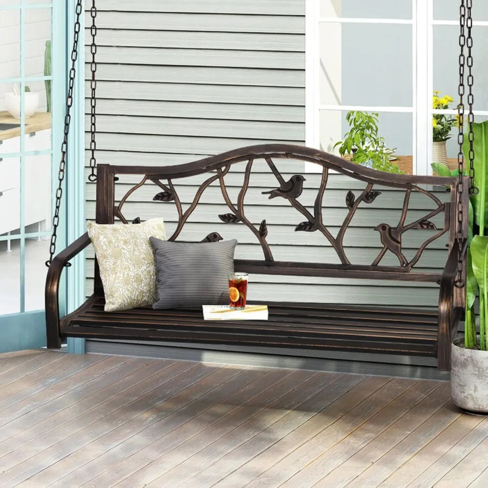 Sophia & William Outdoor Porch Swing Chair Hanging Metal Bench Swing with Bird Backrest, 450lbs Weight Capacity