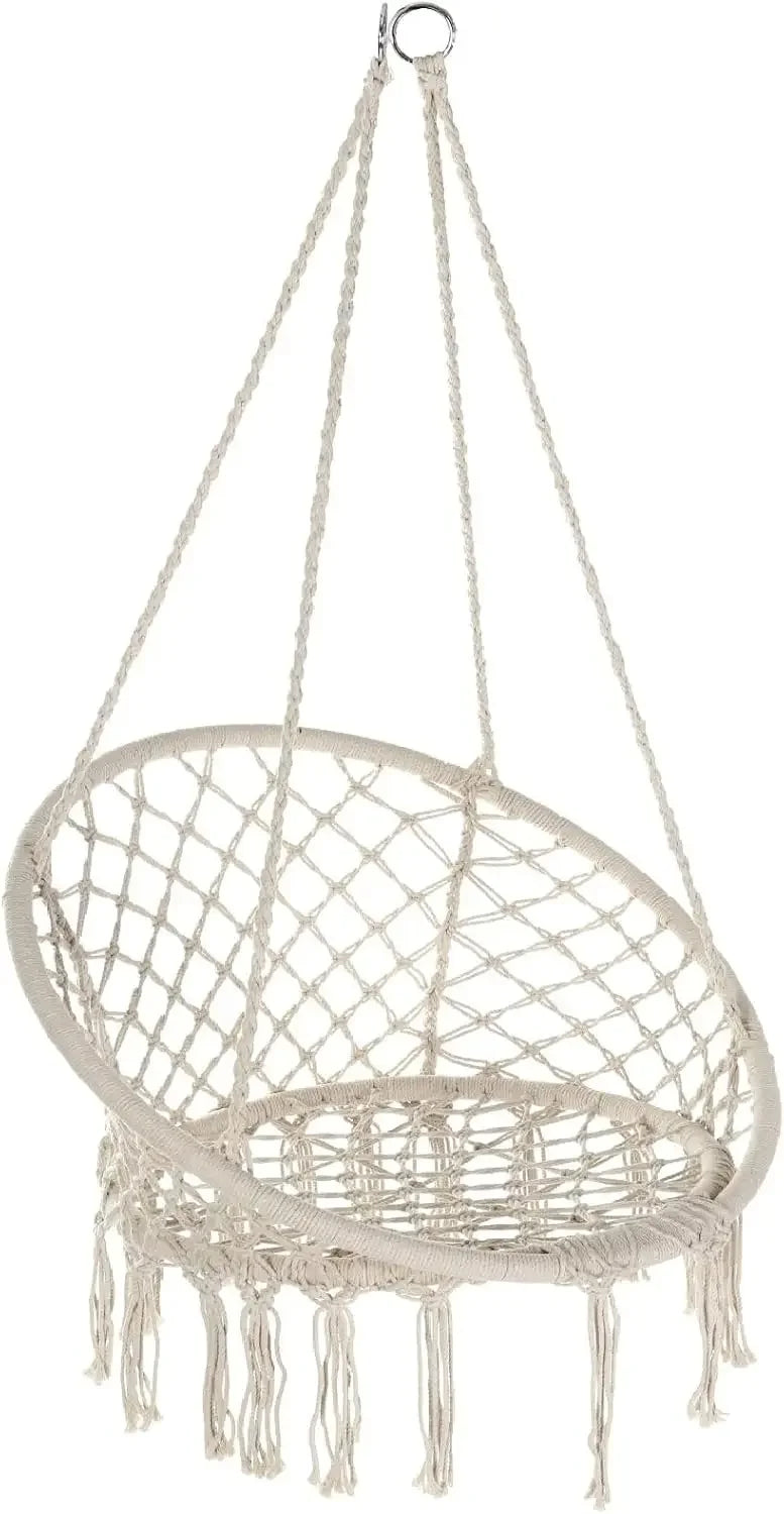 Hammock Chair Macrame Swing Set of Bohemian Style Hammock Swing Chair with Tassels Hanging Swing Chair Handmade Knitted Cotton