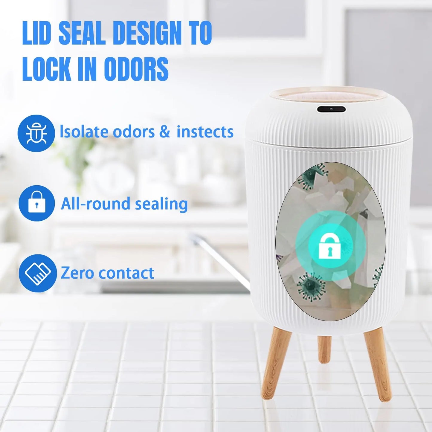 NONECN Automatic Motion Sensor Trash Can With Lid Plastic